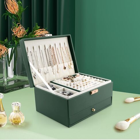 Jewelry Box for Women Girls, 3 Layers Large Jewelry Organizer Storage Case with Lock,Travel Jewelry Organizer Box Display for Ideal Gift Earring Necklace Bracelet Ring Watches in Saudi Arabia