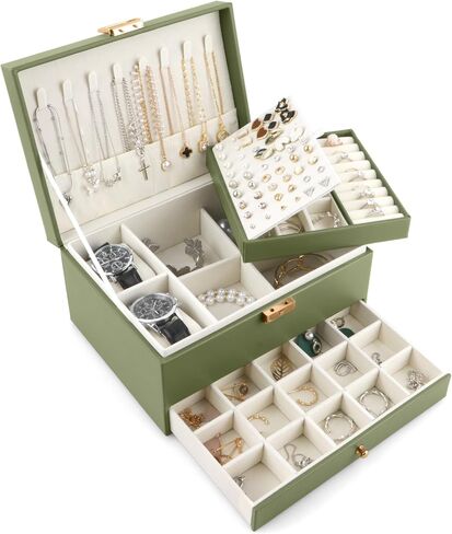 Jewelry Box for Women Girls, 3 Layers Large Jewelry Organizer Storage Case with Lock,Travel Jewelry Organizer Box Display for Ideal Gift Earring Necklace Bracelet Ring Watches in Saudi Arabia