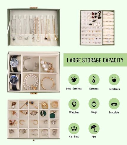 Jewelry Box for Women Girls, 3 Layers Large Jewelry Organizer Storage Case with Lock,Travel Jewelry Organizer Box Display for Ideal Gift Earring Necklace Bracelet Ring Watches in Saudi Arabia