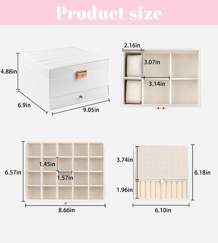 Jewelry Box for Women Girls, 3 Layers Large Jewelry Organizer Storage Case with Lock,Travel Jewelry Organizer Box Display for Ideal Gift Earring Necklace Bracelet Ring Watches in Saudi Arabia