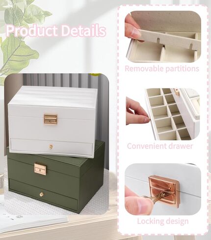 Jewelry Box for Women Girls, 3 Layers Large Jewelry Organizer Storage Case with Lock,Travel Jewelry Organizer Box Display for Ideal Gift Earring Necklace Bracelet Ring Watches in Saudi Arabia