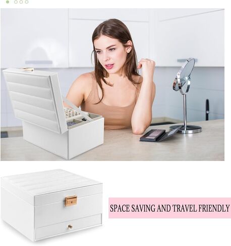 Jewelry Box for Women Girls, 3 Layers Large Jewelry Organizer Storage Case with Lock,Travel Jewelry Organizer Box Display for Ideal Gift Earring Necklace Bracelet Ring Watches in Saudi Arabia