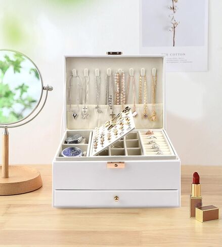 Jewelry Box for Women Girls, 3 Layers Large Jewelry Organizer Storage Case with Lock,Travel Jewelry Organizer Box Display for Ideal Gift Earring Necklace Bracelet Ring Watches in Saudi Arabia