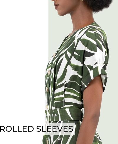 2025 Womens Midi Dress A Line Front Button Adjustable Belt Round Neck Roll Short Sleeve Work Office in Saudi Arabia