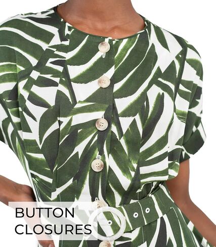 2025 Womens Midi Dress A Line Front Button Adjustable Belt Round Neck Roll Short Sleeve Work Office in Saudi Arabia