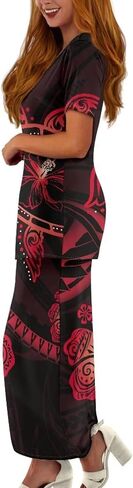 Puletasi Samoan Traditional 2 Piece Outfits for Women Short Sleeve Crop Top and Maxi Skirt Sets Puletasi Dress in Kuwait
