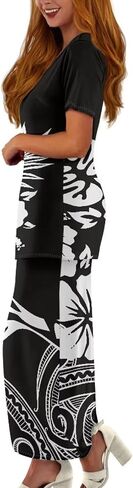 Puletasi Samoan Traditional 2 Piece Outfits for Women Short Sleeve Crop Top and Maxi Skirt Sets Puletasi Dress in Kuwait