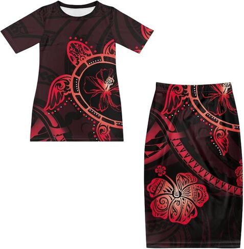 Puletasi Samoan Traditional 2 Piece Outfits for Women Short Sleeve Crop Top and Maxi Skirt Sets Puletasi Dress in Kuwait