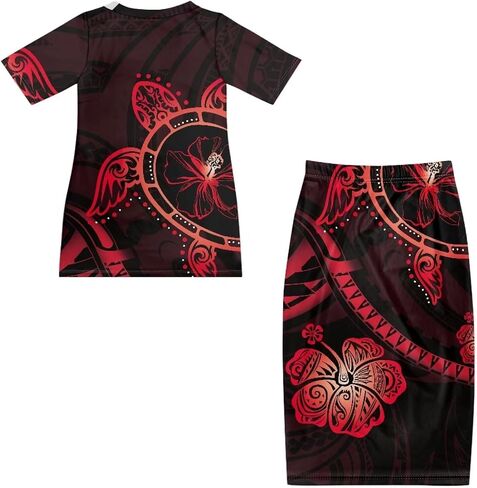 Puletasi Samoan Traditional 2 Piece Outfits for Women Short Sleeve Crop Top and Maxi Skirt Sets Puletasi Dress in Kuwait