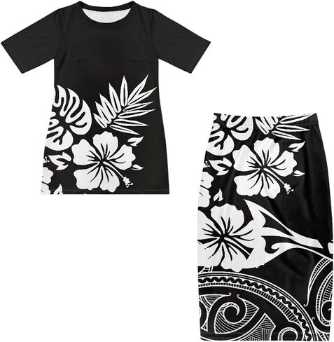 Puletasi Samoan Traditional 2 Piece Outfits for Women Short Sleeve Crop Top and Maxi Skirt Sets Puletasi Dress in Kuwait