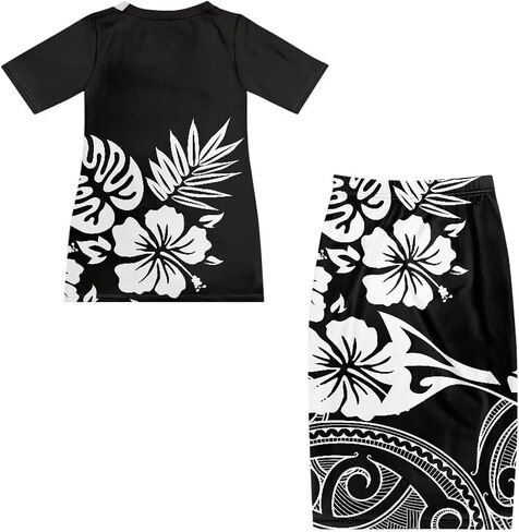 Puletasi Samoan Traditional 2 Piece Outfits for Women Short Sleeve Crop Top and Maxi Skirt Sets Puletasi Dress in Kuwait