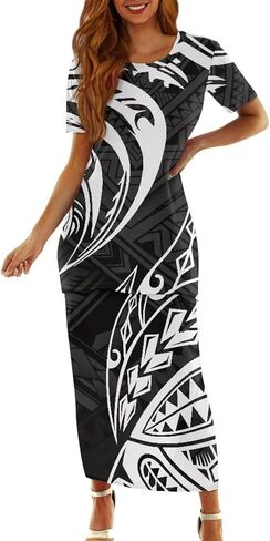 Puletasi Samoan Traditional 2 Piece Outfits for Women Short Sleeve Crop Top and Maxi Skirt Sets Puletasi Dress in Kuwait