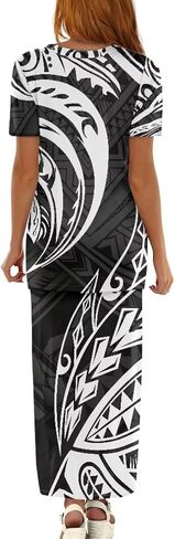 Puletasi Samoan Traditional 2 Piece Outfits for Women Short Sleeve Crop Top and Maxi Skirt Sets Puletasi Dress in Kuwait