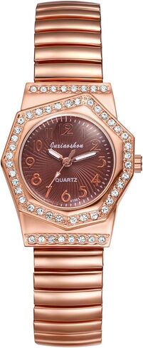 Avaner Women's Elastic Wrist Watches: Rhinestones Stretch Band Rosegold Octagonal Analog Quartz Bling Watch in Kuwait