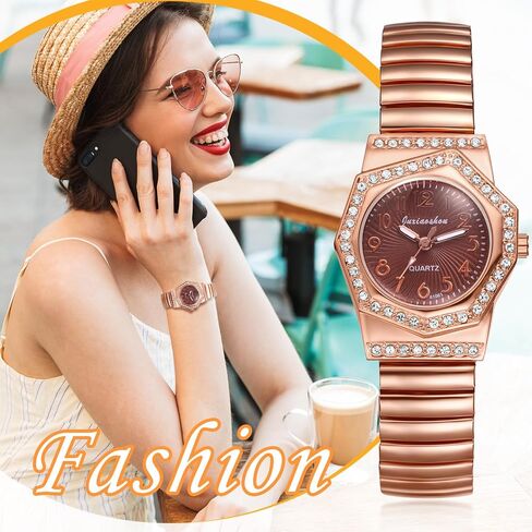 Avaner Women's Elastic Wrist Watches: Rhinestones Stretch Band Rosegold Octagonal Analog Quartz Bling Watch in Kuwait
