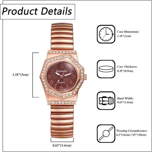 Avaner Women's Elastic Wrist Watches: Rhinestones Stretch Band Rosegold Octagonal Analog Quartz Bling Watch in Kuwait
