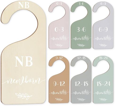 Whaline 7pcs Baby Closet Size Dividers Wooden Baby Wardrobe Hanger Organizer from Newborn to 24 Month with Blue Velvet Bag Leaves Design Thicken Infant Wardrobe Organizer for Home Nursery Baby Clothes in Kuwait