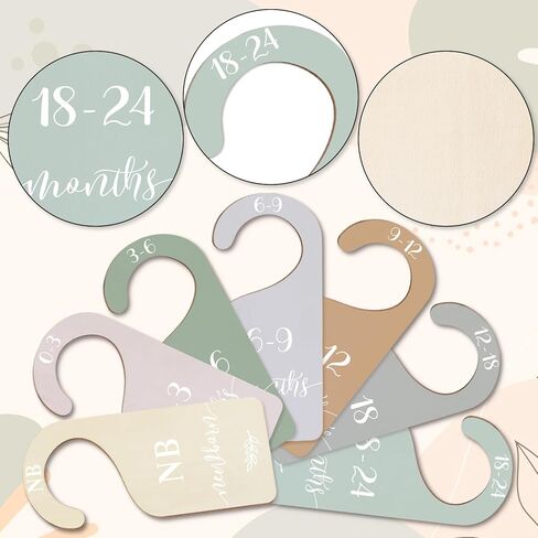 Whaline 7pcs Baby Closet Size Dividers Wooden Baby Wardrobe Hanger Organizer from Newborn to 24 Month with Blue Velvet Bag Leaves Design Thicken Infant Wardrobe Organizer for Home Nursery Baby Clothes in Kuwait