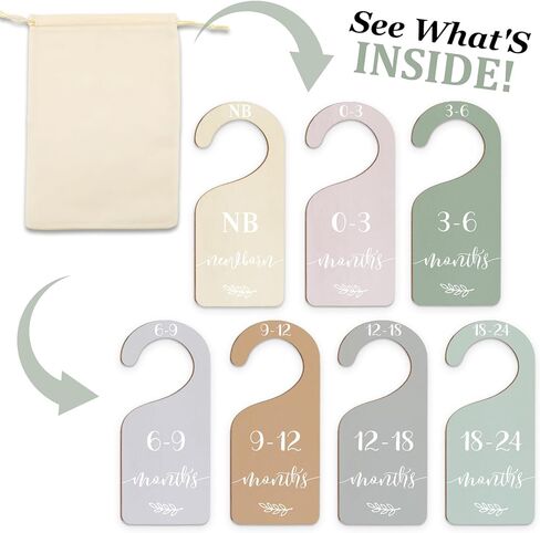 Whaline 7pcs Baby Closet Size Dividers Wooden Baby Wardrobe Hanger Organizer from Newborn to 24 Month with Blue Velvet Bag Leaves Design Thicken Infant Wardrobe Organizer for Home Nursery Baby Clothes in Kuwait