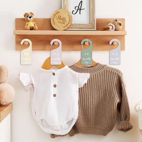 Whaline 7pcs Baby Closet Size Dividers Wooden Baby Wardrobe Hanger Organizer from Newborn to 24 Month with Blue Velvet Bag Leaves Design Thicken Infant Wardrobe Organizer for Home Nursery Baby Clothes in Kuwait