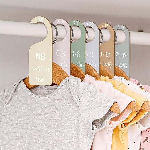 Whaline 7pcs Baby Closet Size Dividers Wooden Baby Wardrobe Hanger Organizer from Newborn to 24 Month with Blue Velvet Bag Leaves Design Thicken Infant Wardrobe Organizer for Home Nursery Baby Clothes in Kuwait