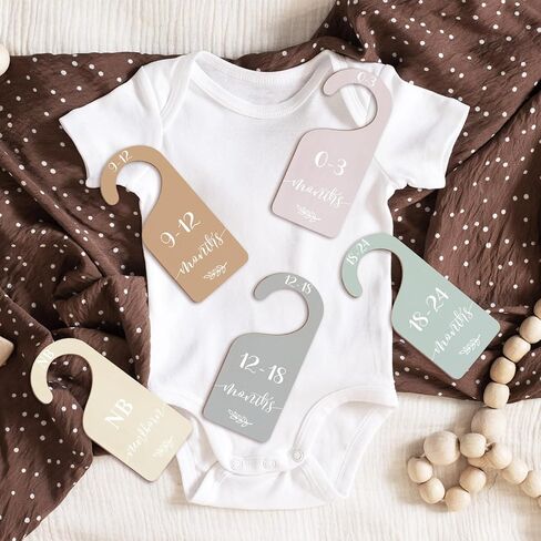 Whaline 7pcs Baby Closet Size Dividers Wooden Baby Wardrobe Hanger Organizer from Newborn to 24 Month with Blue Velvet Bag Leaves Design Thicken Infant Wardrobe Organizer for Home Nursery Baby Clothes in Kuwait