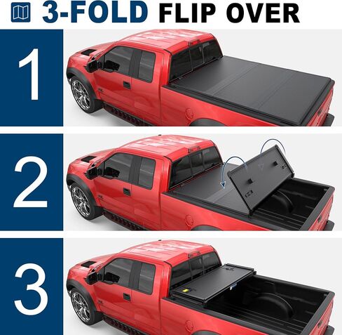 MOSTPLUS Fiberglass Tri Fold Hard Truck Bed Tonneau Cover Compatible with 1982-2011 Ford Ranger Long Bed On Top (6 FT Feed Bed) 4 Fold Aluminum Bed in Saudi Arabia