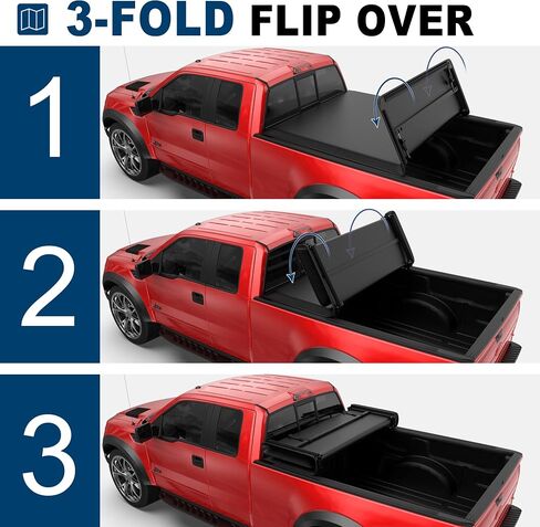 MOSTPLUS Fiberglass Tri Fold Hard Truck Bed Tonneau Cover Compatible with 1982-2011 Ford Ranger Long Bed On Top (6 FT Feed Bed) 4 Fold Aluminum Bed in Saudi Arabia