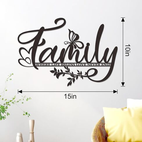 Zzbakress Family Where Life Begins Love Never Ends Sign Metal Wall Art كبير أسود شجرة العائلة ديكور جدار علامة عائلية ديكور جدار غرفة المعيشة أقوال الحب لغرفة النوم والمطبخ الداخلي والخارجي (أسود) in Kuwait