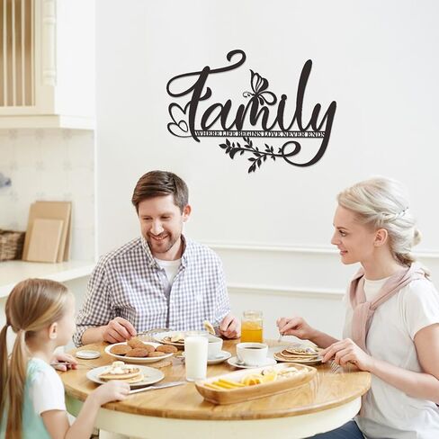 Zzbakress Family Where Life Begins Love Never Ends Sign Metal Wall Art كبير أسود شجرة العائلة ديكور جدار علامة عائلية ديكور جدار غرفة المعيشة أقوال الحب لغرفة النوم والمطبخ الداخلي والخارجي (أسود) in Kuwait