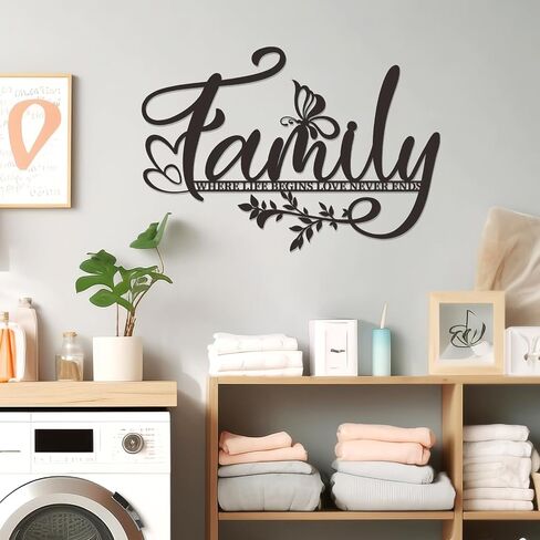Zzbakress Family Where Life Begins Love Never Ends Sign Metal Wall Art كبير أسود شجرة العائلة ديكور جدار علامة عائلية ديكور جدار غرفة المعيشة أقوال الحب لغرفة النوم والمطبخ الداخلي والخارجي (أسود) in Kuwait