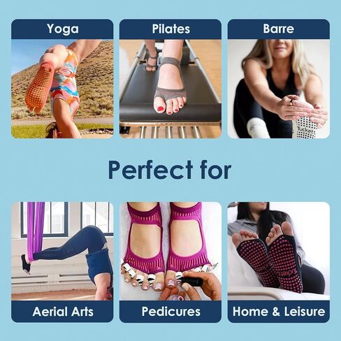 Tucketts Allegro Toeless Non-Slip Grip Socks - Anti Skid Yoga, Barre, Pilates, Home & Leisure, Pedicure - S/M - 1 pair Rainbow Navy in Kuwait