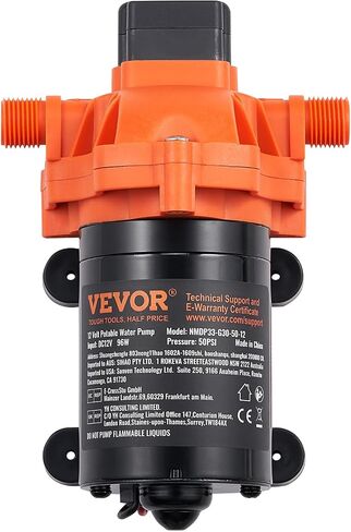 VEVOR Water Diaphragm Pump, 12V DC, 5.5 GPM Flow, 70 PSI Rated Pressure (40-100 PSI Adjustable), 1/2" MNPT Self Priming Sprayer Pump with Pressure Switch for Car Washing, Agricultural Irrigation in Saudi Arabia