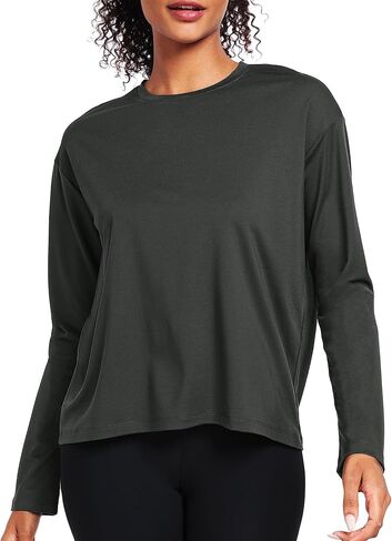 Long Sleeve Workout Tops for Women Athletic Crewneck Hiking Shirt Loose Fit Casual Tops in Kuwait