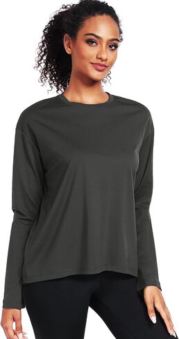 Long Sleeve Workout Tops for Women Athletic Crewneck Hiking Shirt Loose Fit Casual Tops in Kuwait