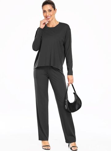 Long Sleeve Workout Tops for Women Athletic Crewneck Hiking Shirt Loose Fit Casual Tops in Kuwait