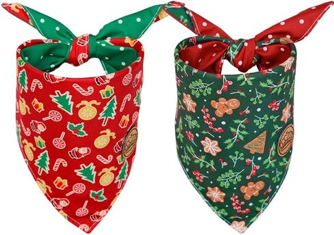 CROWNED BEAUTY Christmas Dog Bandanas Reversible Large 2 Pack, Gingerbread Delight Set, Polka Dots Adjustable Triangle Holiday Scarves for Medium Large Extra Large Dogs Boy Girl Pets DB138-L in Saudi Arabia