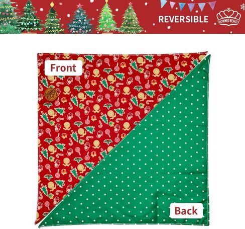 CROWNED BEAUTY Christmas Dog Bandanas Reversible Large 2 Pack, Gingerbread Delight Set, Polka Dots Adjustable Triangle Holiday Scarves for Medium Large Extra Large Dogs Boy Girl Pets DB138-L in Saudi Arabia
