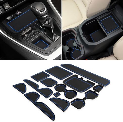 Auovo حامل أكواب ثلاثي الأبعاد بطانات إدراج متوافقة مع ملحقات Toyota RAV4 2025 2024 2023 2022 2021 2020 2019 سجادات مضادة للغبار مخصصة لوحدة التحكم المركزية وجيب للباب مجموعة 13 قطعة (زخرفة زرقاء) in Kuwait