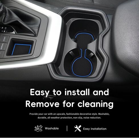 Auovo حامل أكواب ثلاثي الأبعاد بطانات إدراج متوافقة مع ملحقات Toyota RAV4 2025 2024 2023 2022 2021 2020 2019 سجادات مضادة للغبار مخصصة لوحدة التحكم المركزية وجيب للباب مجموعة 13 قطعة (زخرفة زرقاء) in Kuwait
