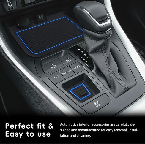 Auovo حامل أكواب ثلاثي الأبعاد بطانات إدراج متوافقة مع ملحقات Toyota RAV4 2025 2024 2023 2022 2021 2020 2019 سجادات مضادة للغبار مخصصة لوحدة التحكم المركزية وجيب للباب مجموعة 13 قطعة (زخرفة زرقاء) in Kuwait