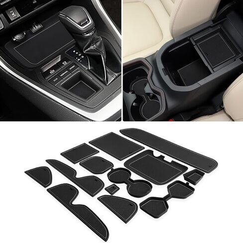 Auovo حامل أكواب ثلاثي الأبعاد بطانات إدراج متوافقة مع ملحقات Toyota RAV4 2025 2024 2023 2022 2021 2020 2019 سجادات مضادة للغبار مخصصة لوحدة التحكم المركزية وجيب للباب مجموعة 13 قطعة (زخرفة زرقاء) in Kuwait