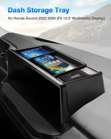 صينية لوحة أجهزة القياس FIILINES لسيارة Honda Accord 2023-2024 (تناسب شاشة اللمس مقاس 12.3 بوصة)، منظم وحدة التحكم المركزية للوحة أجهزة القياس الداخلية، منظم لوحة أجهزة القياس باللون الأسود in Kuwait