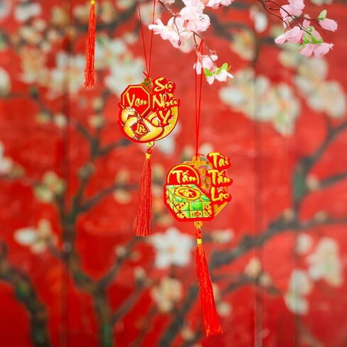 5 قطع من زخارف السنة الفيتنامية الجديدة على شكل عقدة من الحلي المعلقة الحمراء - ديكورات TET 2025 - ديكورات المنزل/المكتب للعام القمري الجديد - Do Trang Tri TET - TET تحيات ورغبات هادفة in Kuwait