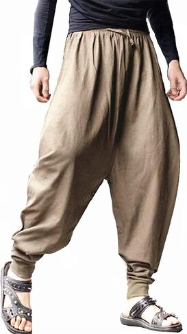 perdontoo Mens Casual Harem Pants Loose Elastic Waist Drawstring Hippie Aladdin Drop Crotch Trousers (36, Green) in Saudi Arabia