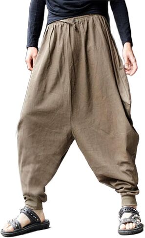 perdontoo Mens Casual Harem Pants Loose Elastic Waist Drawstring Hippie Aladdin Drop Crotch Trousers (36, Green) in Saudi Arabia
