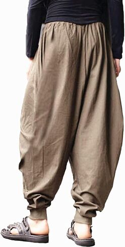 perdontoo Mens Casual Harem Pants Loose Elastic Waist Drawstring Hippie Aladdin Drop Crotch Trousers (36, Green) in Saudi Arabia