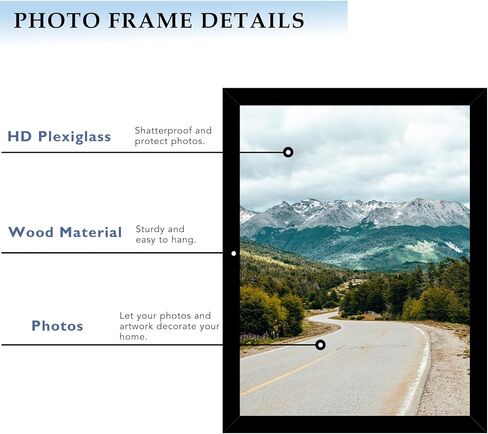 12x17 Picture Frame Black for Wall Hanging, Wood 12 x 17 Frame Photo Frame for Wall Horizontally or Vertically, Black, 2 Pack in Kuwait