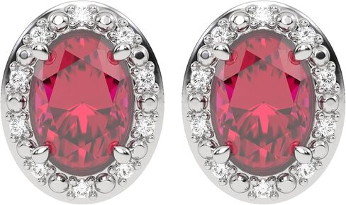 10K White Gold Oval Gemstone and Natural Round Diamonds Stud Earrings for Women - Hypoallergenic Trendy Ladies Earrings for Women - Jewelry Gifts for Wife in Saudi Arabia