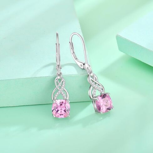 Square Princess Cut Dangle Drop Earrings 925 Sterling Silver Infinity Leverback Earrings Birthstone Jewelry Gifts for Women in Kuwait